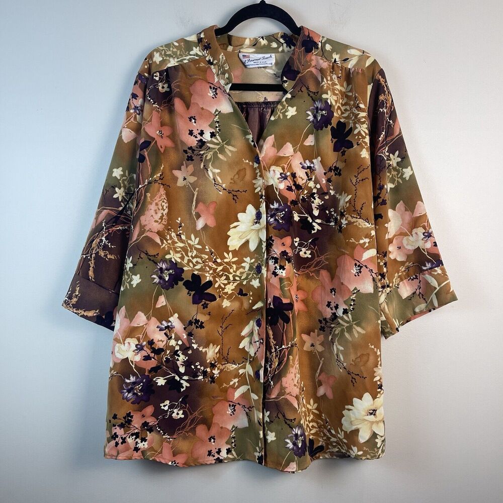 A Personal Touch Womens Top 3X Multi Floral Button Up Blouse Mature Cottage Boho